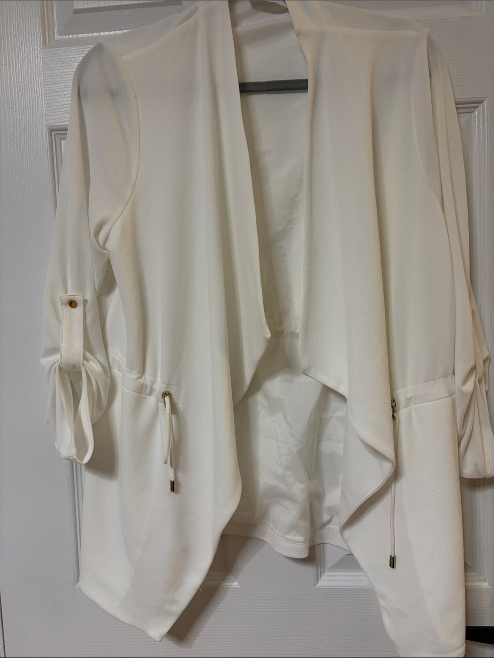 Calvin Klein Cream Draped Open-Front Cardigan with Tie Details